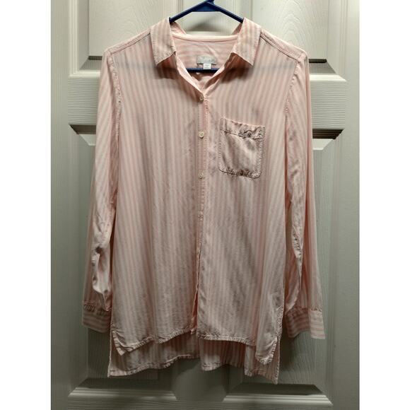 J. Jill Size Small Petite Pink White Striped Button Up Roll Tab Sleeve Shirt - Picture 1 of 6